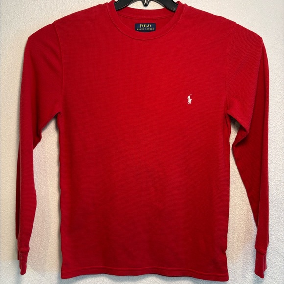 Mens Polo Ralph Lauren Sleepwear Red WaffleKnit Thermal LongSleeve CrewNeck Sz M - Picture 1 of 6
